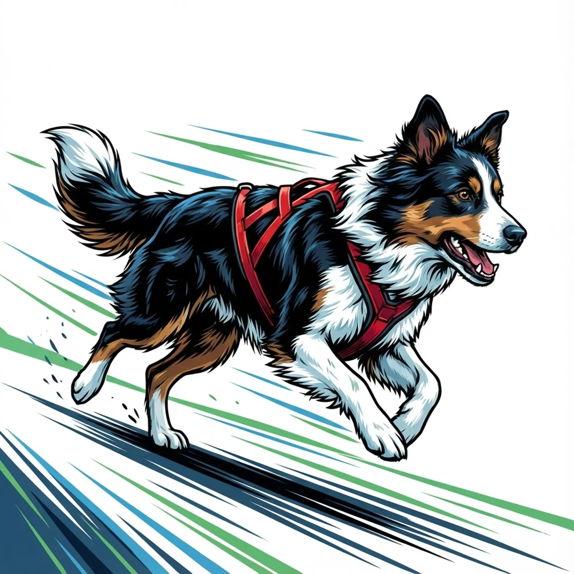 Chien portant un harnais de traction